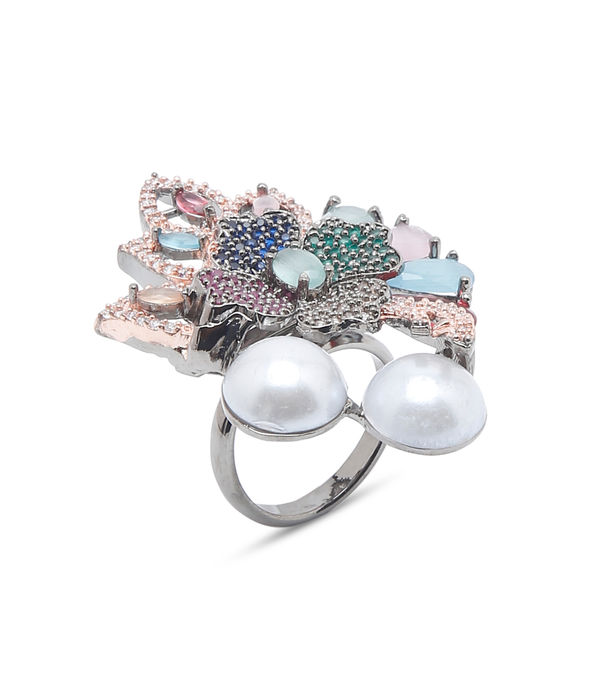 YouBella Jewellery Celebrity Inspired Silver Plated Cocktail Ring for Girls and Women